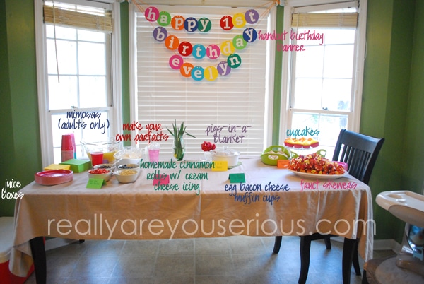 first birthday spread for breakfast and PJ party
