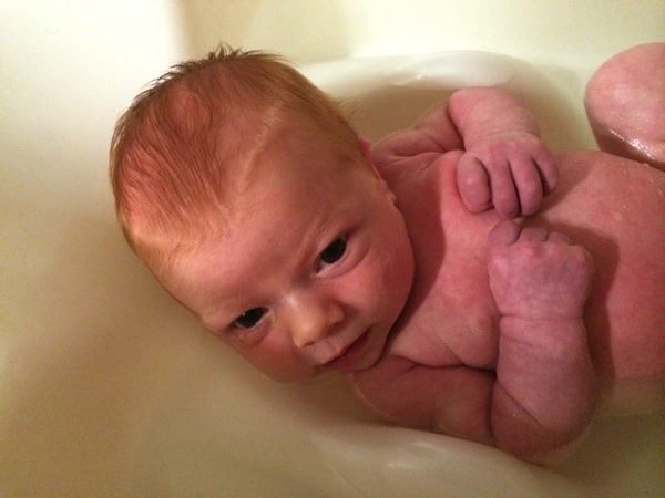 B's first bath