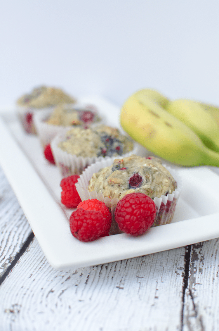 Delicious gluten-free dairy-free banana raspberry muffins