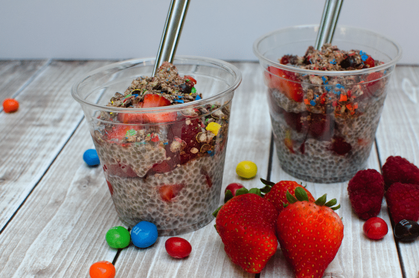 Double Berry Chia Pudding Parfait with a Sweet and Crunchy Topping