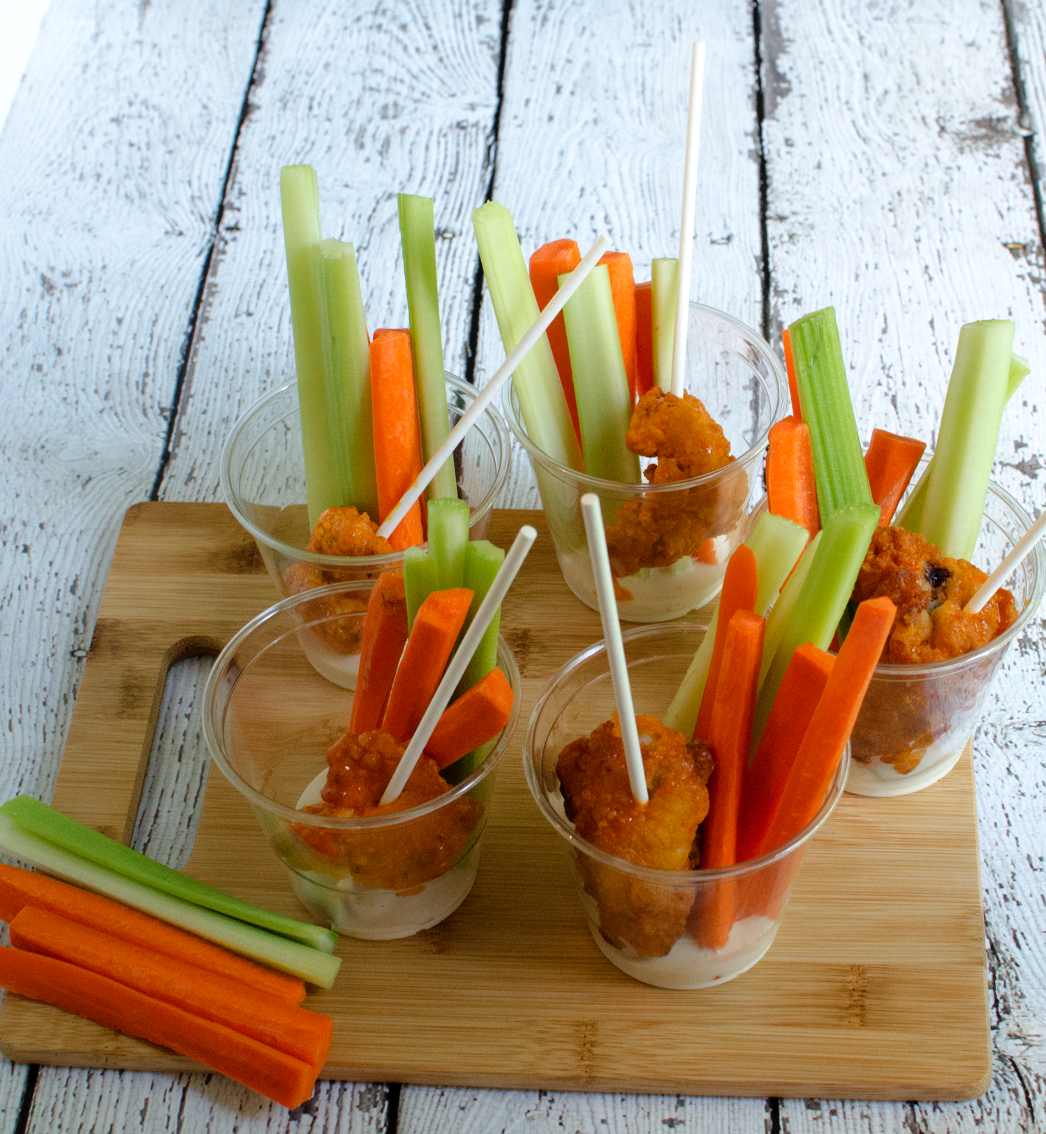 Individual Buffalo Chicken and Vegetable Crudités Cups