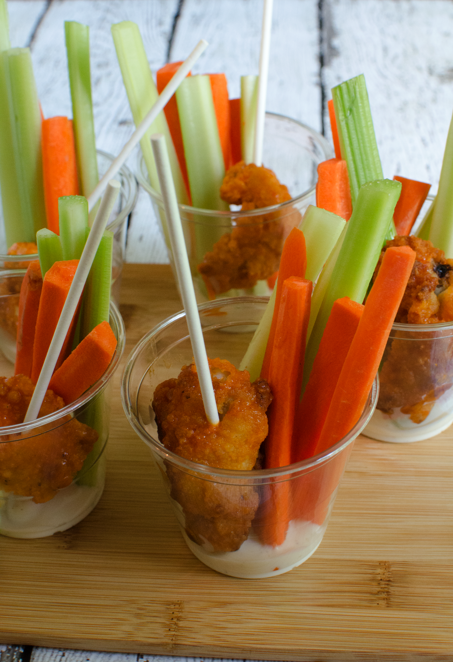 Individual Buffalo Chicken and Vegetable Crudités Cups