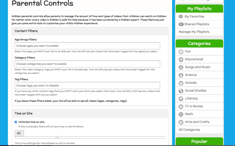 Parental Controls for Kid Kam