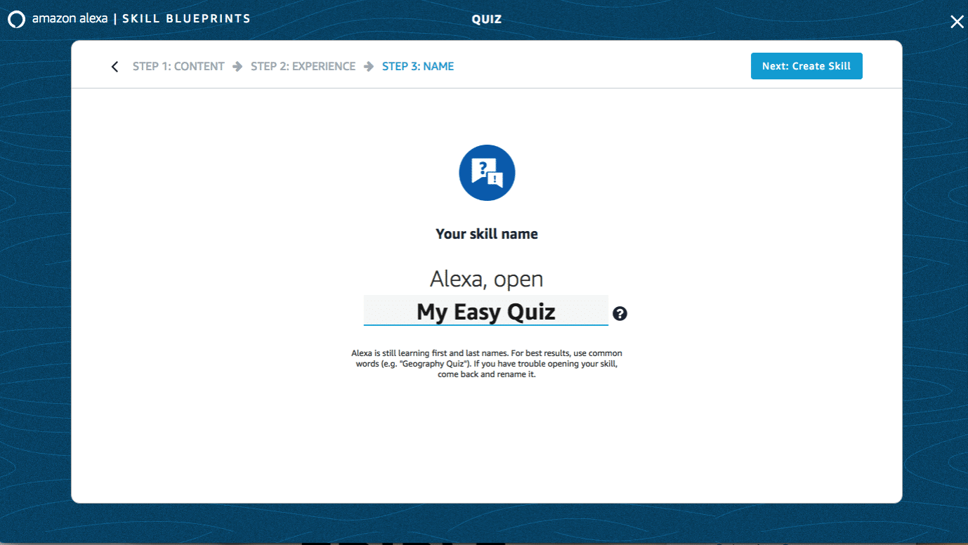 my easy quiz alexa blueprint