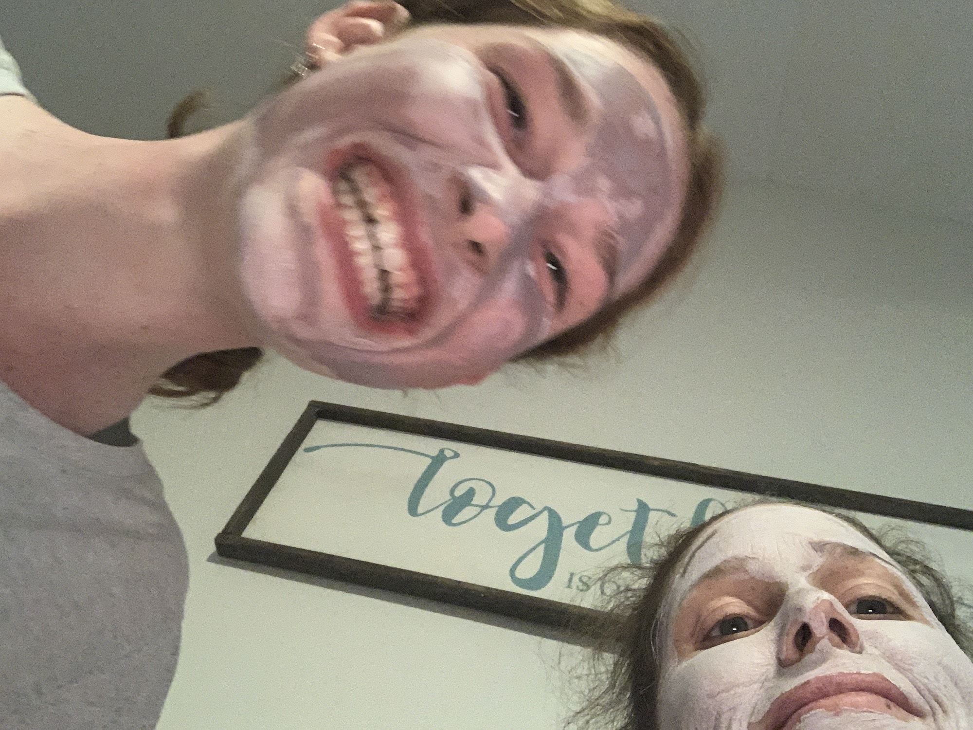 mommy and me monday laughing with face mask
