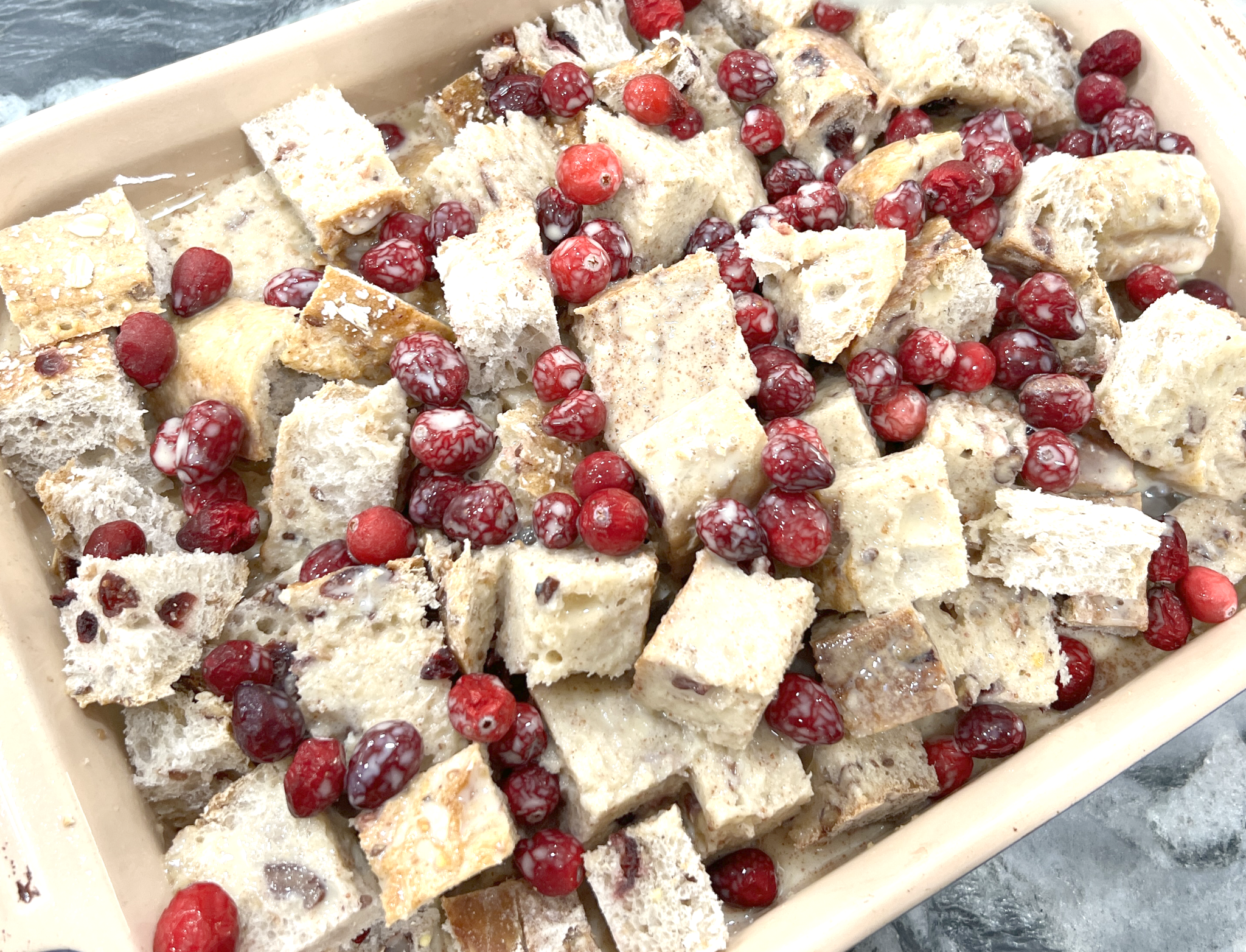 cranberry french toast casserole ready for fridge copy