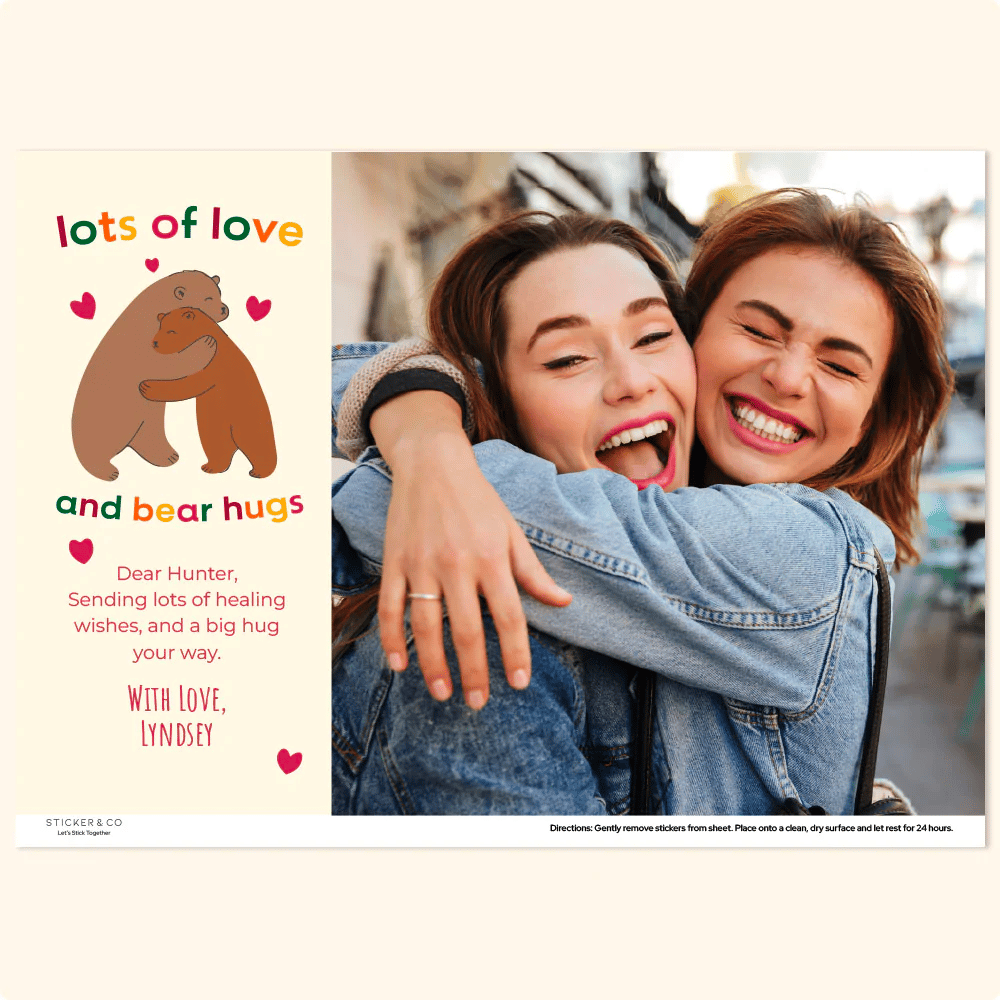Sticker Greeting Card from Sticker & Co that reads "lots of love and bear hugs"